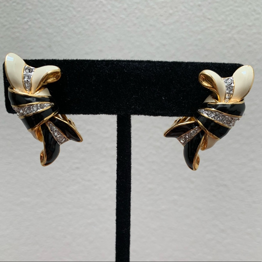 Vintage Kenneth Jay Lane enamel and crystals clip-on earrings
